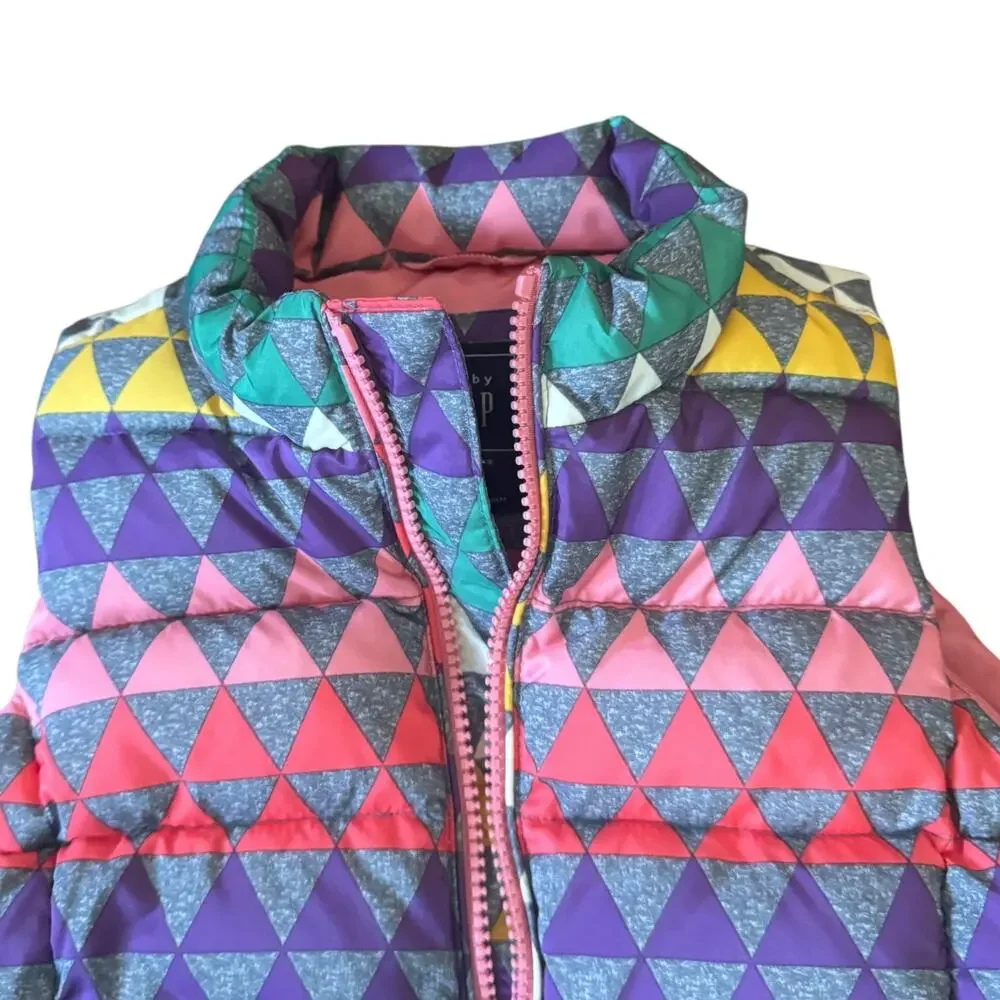 Baby GAP Quilted Puffer Vest Colorful Graphic Pattern Funnel Neck Full 4 Years
